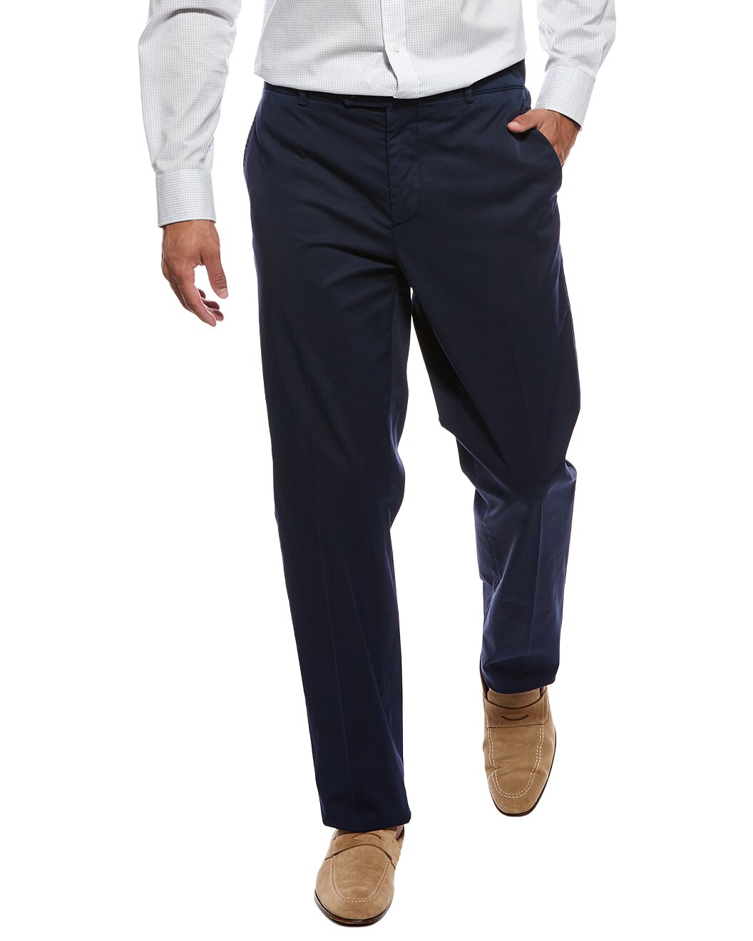 BRUNELLO CUCINELLI MEN'S NAVY TAILORED COTTON TROUSERS