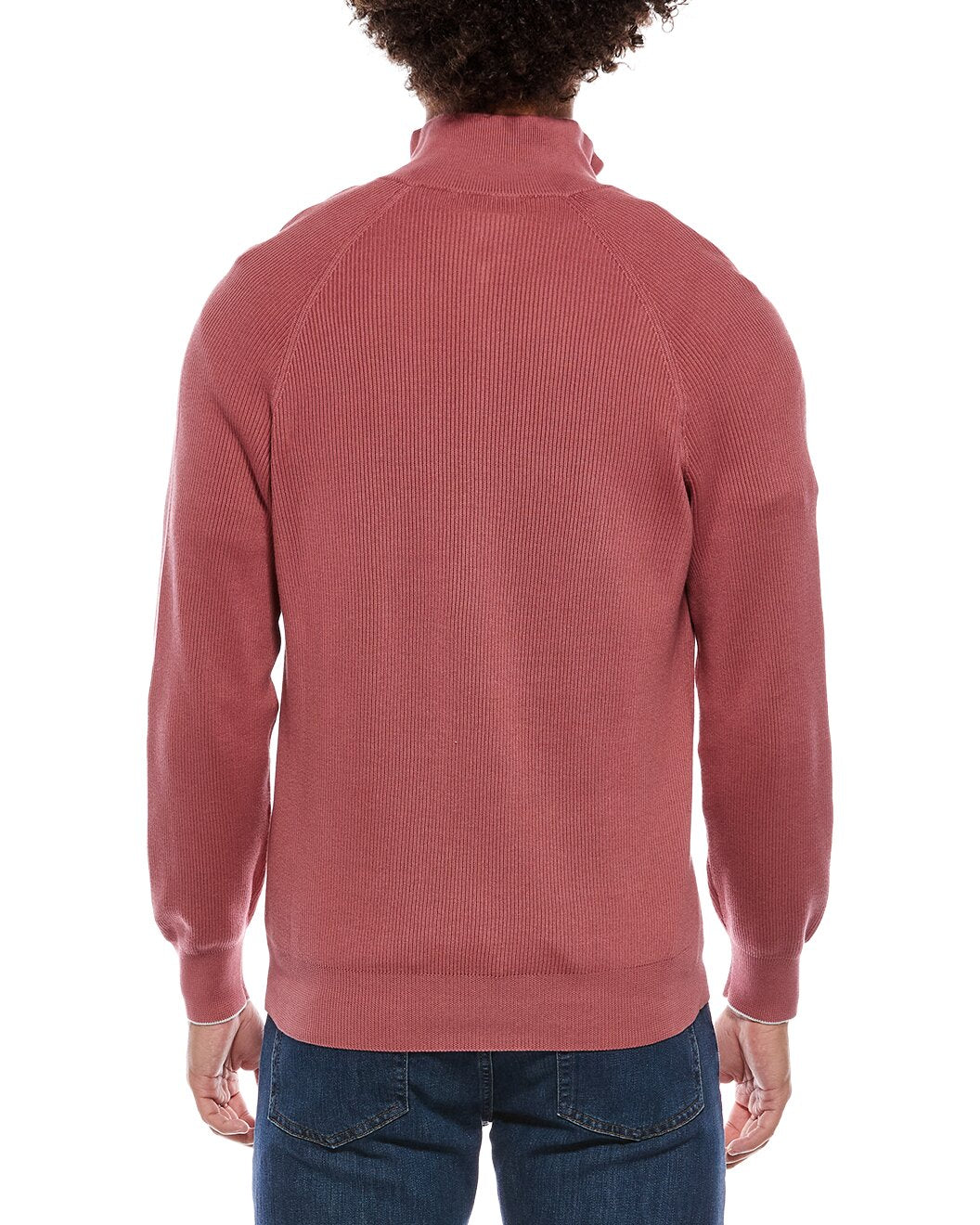 BRUNELLO CUCINELLI MEN'S RASPBERRY HALF ZIP SWEATER