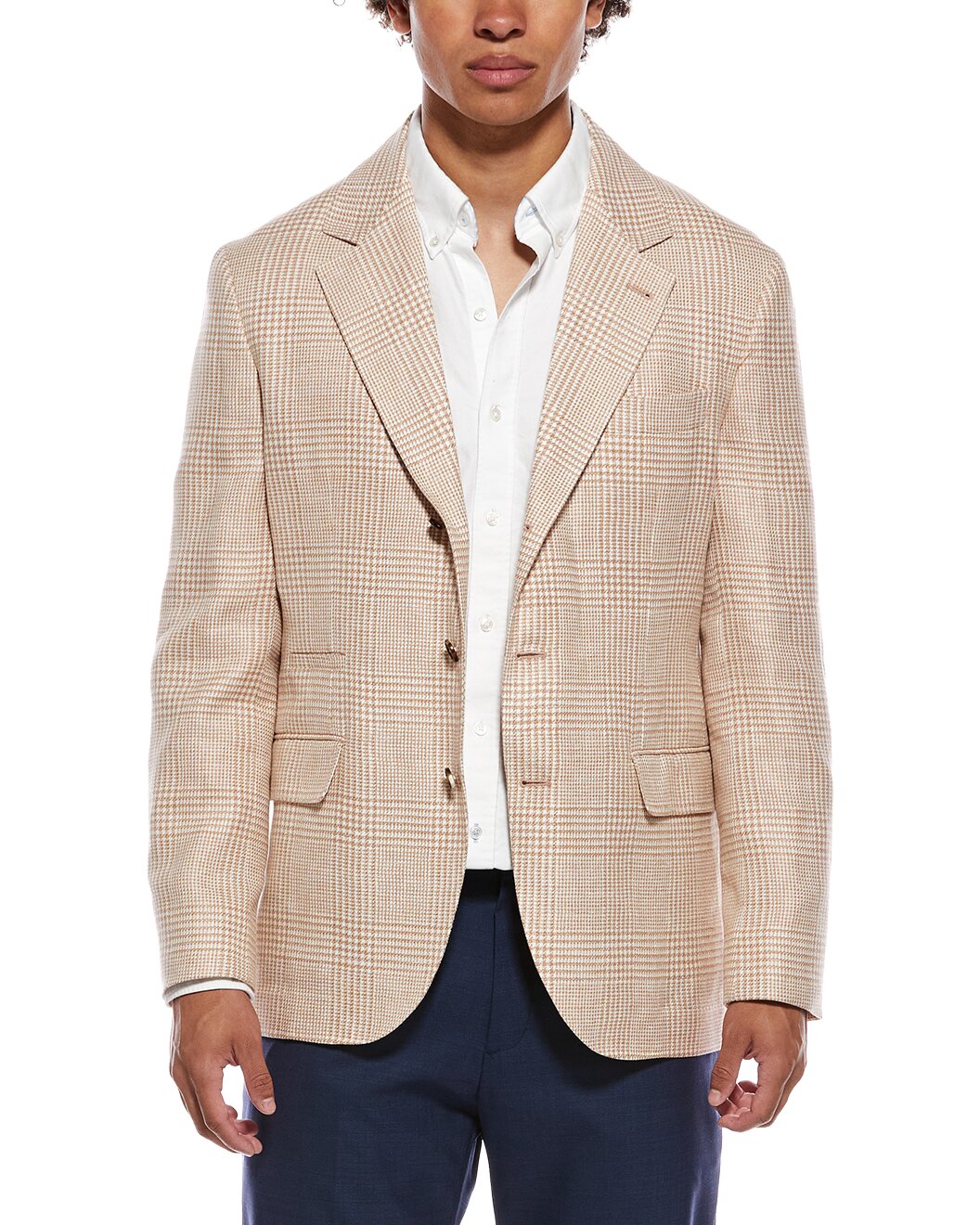 BRUNELLO CUCINELLI MEN'S BEIGE WOOL LINEN BLAZER