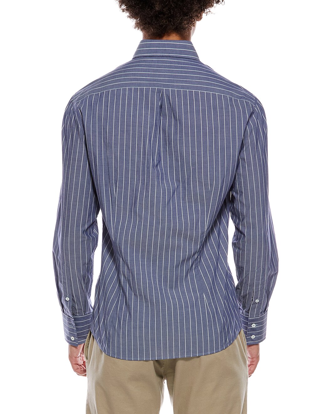 BRUNELLO CUCINELLI MEN'S BLUE WHITE STRIPED BUTTON-UP SHIRT