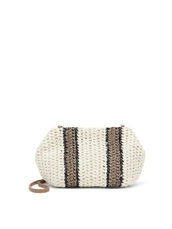 BRUNELLO CUCINELLI WOMEN'S WHITE BEIGE WOVEN STRIPE BAG
