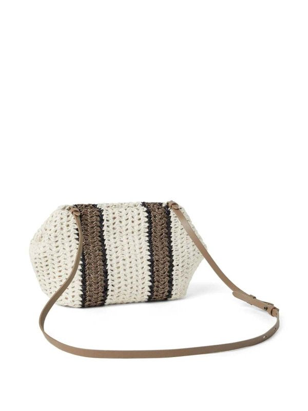 BRUNELLO CUCINELLI WOMEN'S WHITE BEIGE WOVEN STRIPE BAG