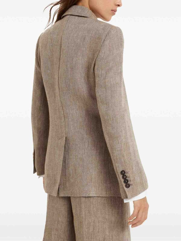 BRUNELLO CUCINELLI WOMEN'S TABACCO LINEN DOUBLE BREASTED JACKET