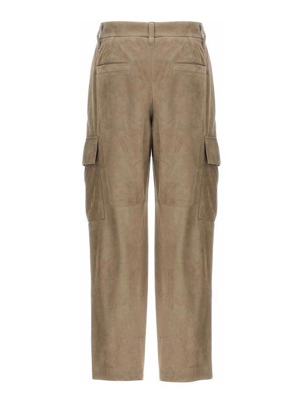 BRUNELLO CUCINELLI WOMEN'S TAUPE LEATHER STRAIGHT LEG TROUSERS