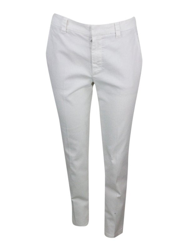 BRUNELLO CUCINELLI WOMEN'S WHITE TAILORED COTTON TROUSERS