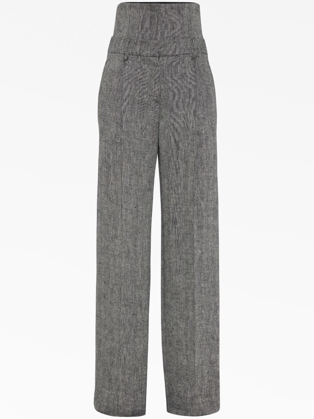 BRUNELLO CUCINELLI WOMEN'S BLACK WHITE LINEN WIDE LEG TROUSERS