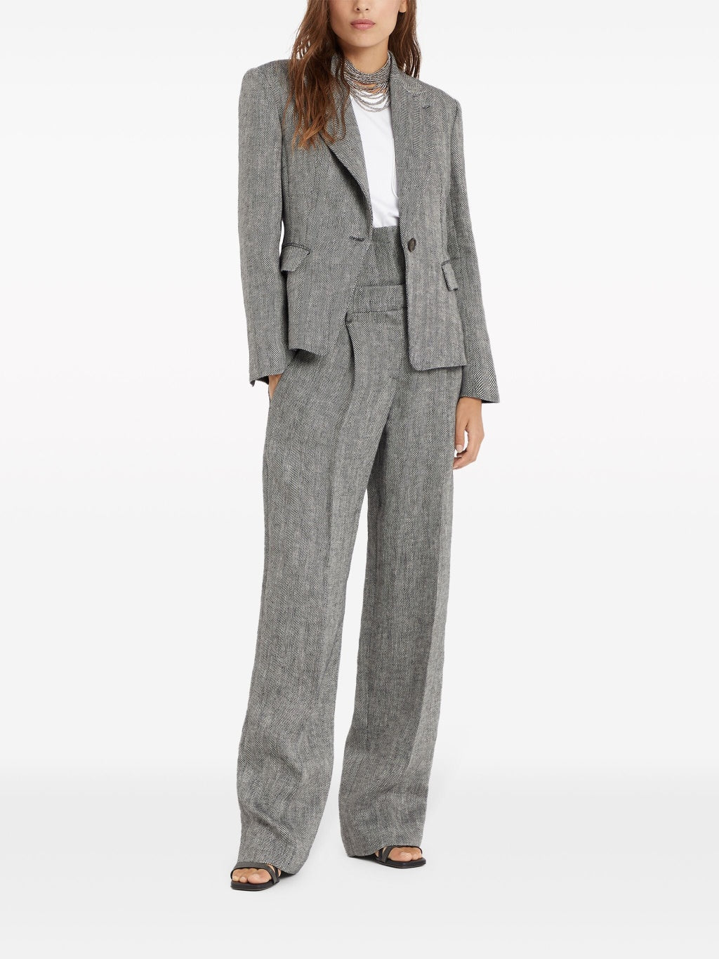 BRUNELLO CUCINELLI WOMEN'S BLACK WHITE LINEN WIDE LEG TROUSERS