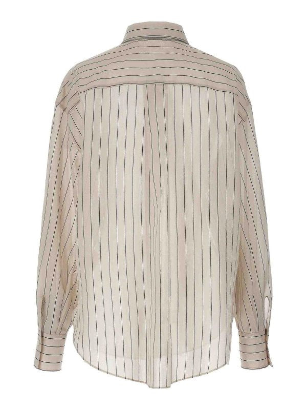 BRUNELLO CUCINELLI WOMEN'S BEIGE SILK STRIPED SHIRT