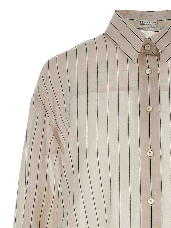 BRUNELLO CUCINELLI WOMEN'S BEIGE SILK STRIPED SHIRT