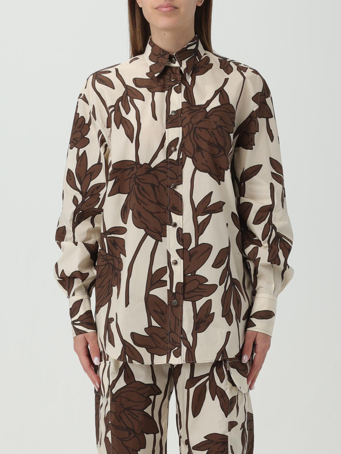 BRUNELLO CUCINELLI WOMEN'S PANAMA TOBACCO FLORAL PRINT SHIRT