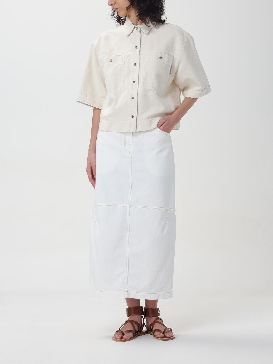 BRUNELLO CUCINELLI WOMEN'S OFF WHITE BOXY COTTON LINEN SHIRT