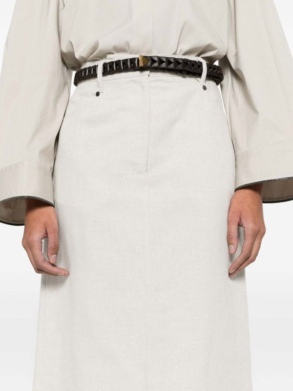 BRUNELLO CUCINELLI WOMEN'S OFF WHITE LINEN BLEND SKIRT