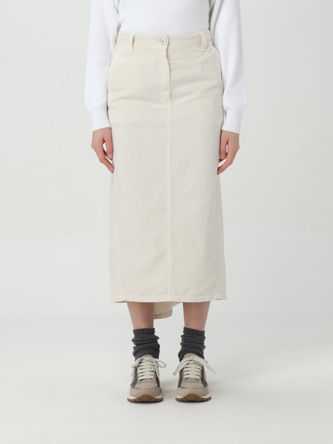 BRUNELLO CUCINELLI WOMEN'S GESSO COTTON LINEN MIDI SKIRT
