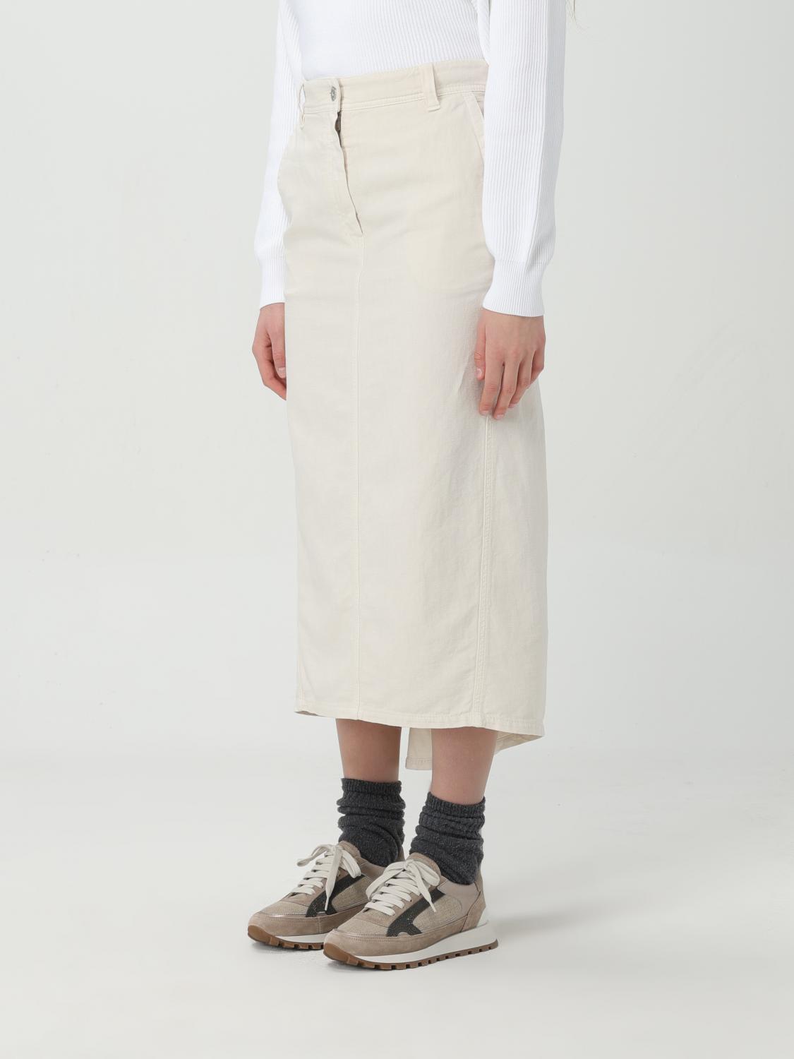 BRUNELLO CUCINELLI WOMEN'S GESSO COTTON LINEN MIDI SKIRT