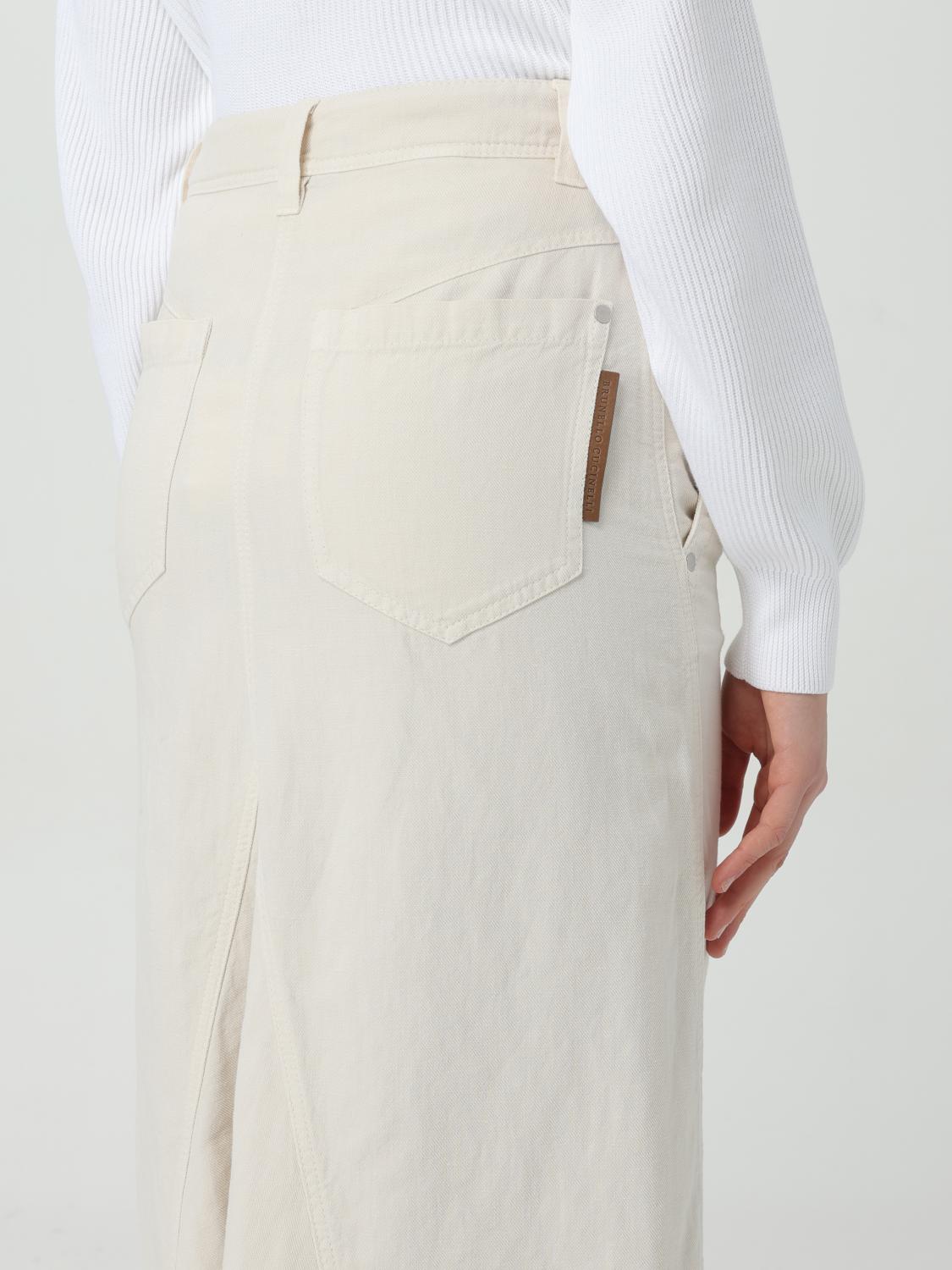 BRUNELLO CUCINELLI WOMEN'S GESSO COTTON LINEN MIDI SKIRT
