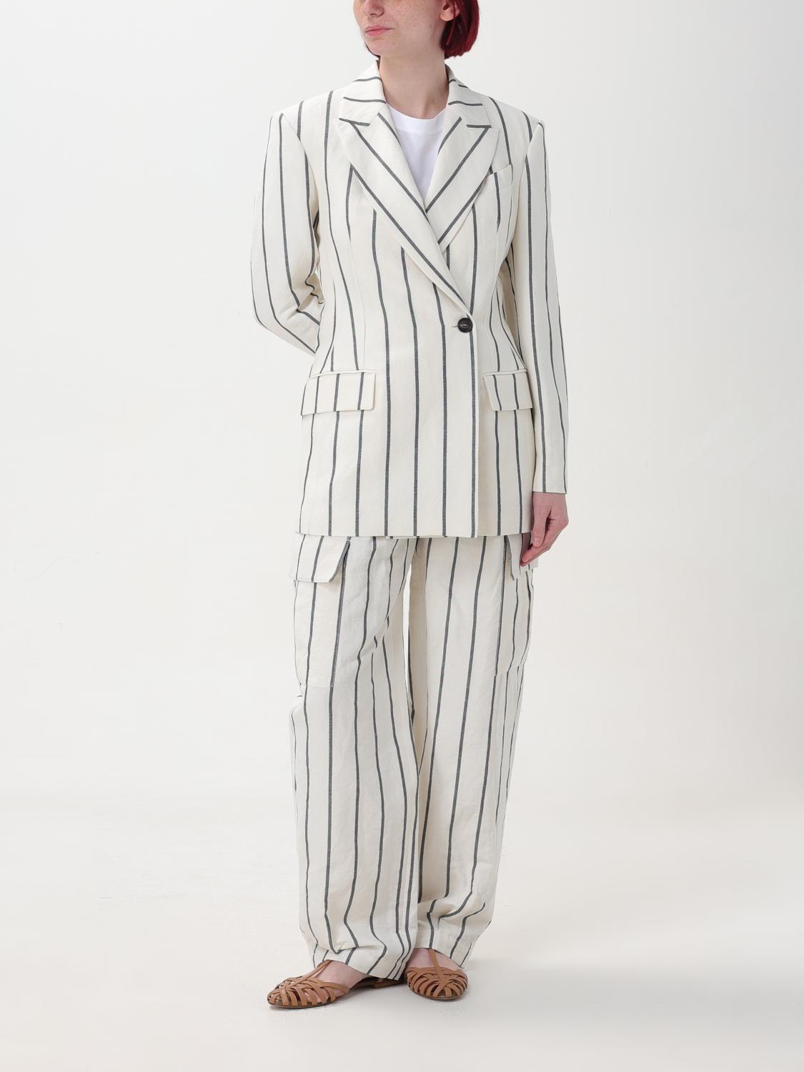 BRUNELLO CUCINELLI WOMEN'S PANAMA STRIPED LINEN COTTON BLAZER