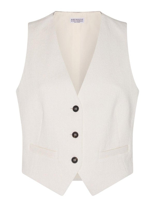BRUNELLO CUCINELLI WOMEN'S OFF WHITE COTTON LINEN VEST