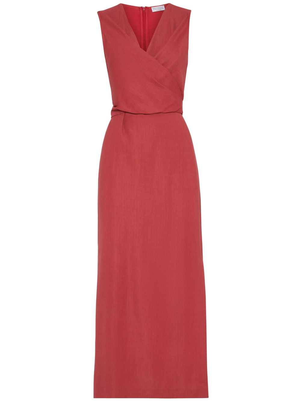 BRUNELLO CUCINELLI WOMEN'S RED LINEN BLEND SLEEVELESS DRESS