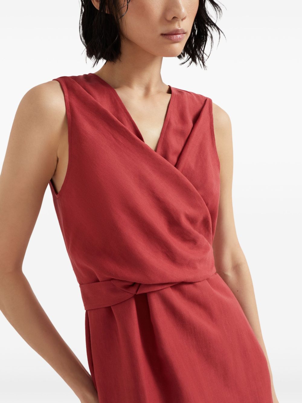 BRUNELLO CUCINELLI WOMEN'S RED LINEN BLEND SLEEVELESS DRESS