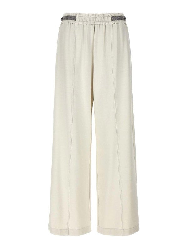 BRUNELLO CUCINELLI WOMEN'S OFF WHITE RELAXED COTTON TROUSERS