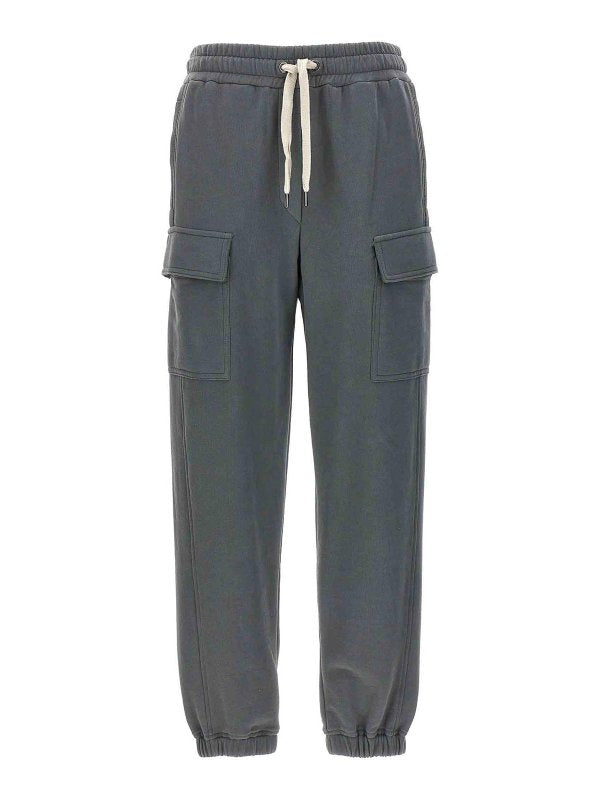 BRUNELLO CUCINELLI WOMEN'S DARK GREY COTTON CARGO TROUSERS