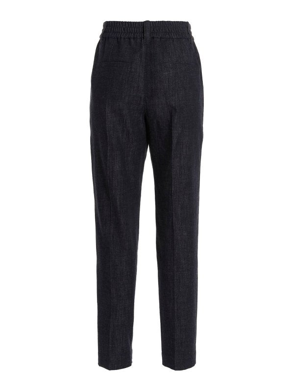 BRUNELLO CUCINELLI WOMEN'S BLACK RELAXED COTTON TROUSERS