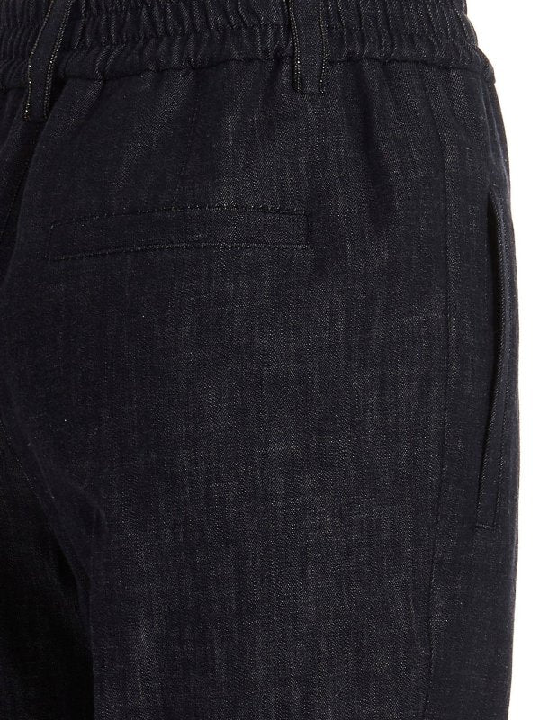 BRUNELLO CUCINELLI WOMEN'S BLACK RELAXED COTTON TROUSERS