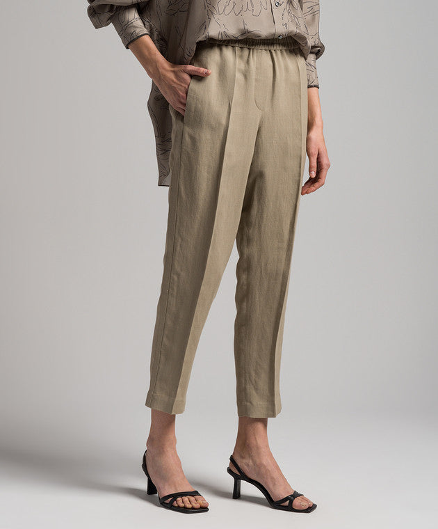 BRUNELLO CUCINELLI WOMEN'S LIGHT BROWN RELAXED TROUSERS