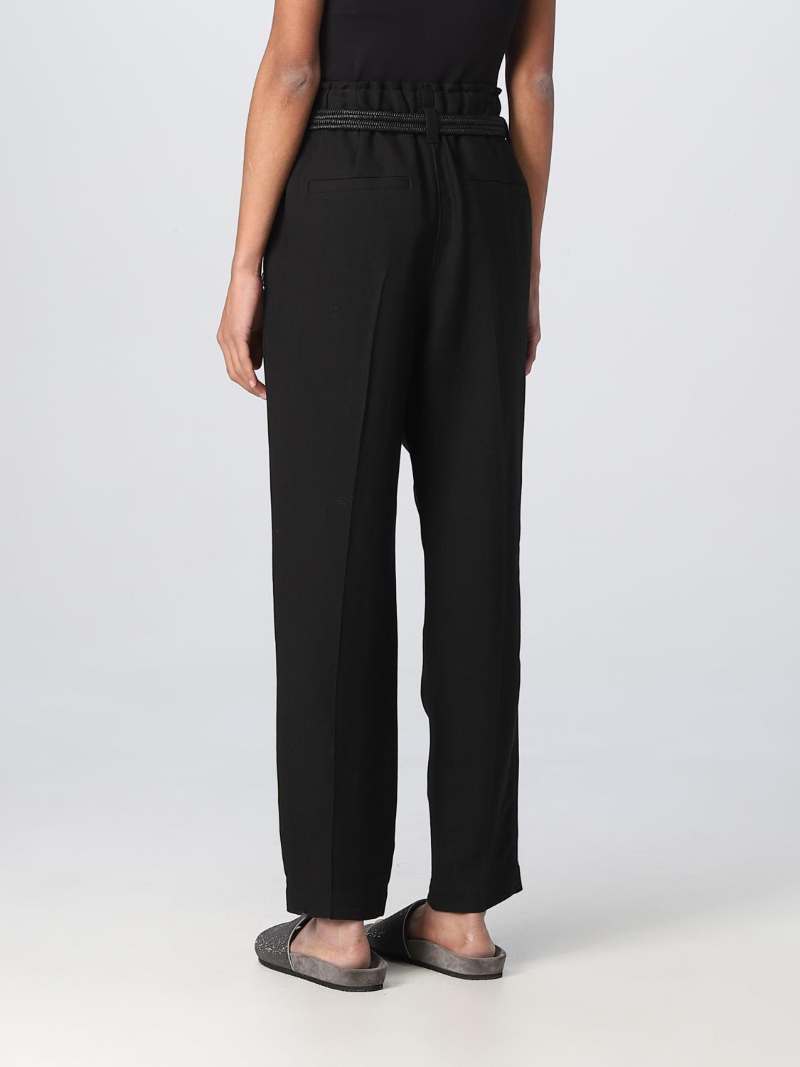 BRUNELLO CUCINELLI WOMEN'S BLACK RELAXED LINEN TROUSERS