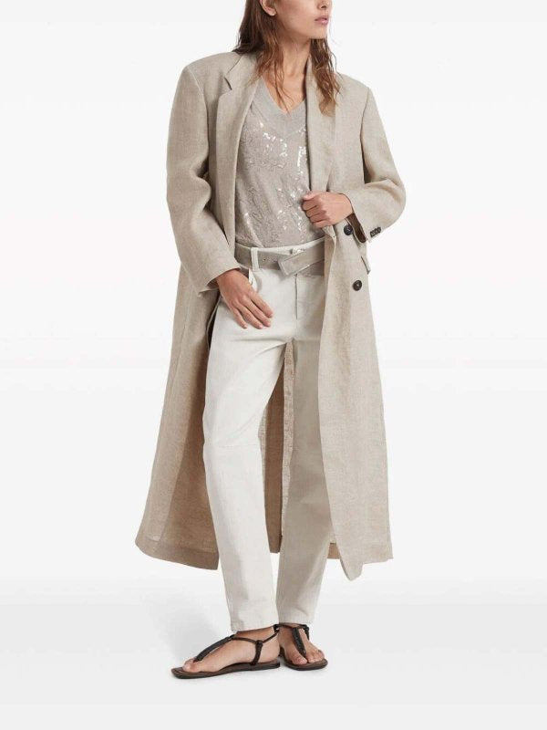 BRUNELLO CUCINELLI WOMEN'S OFF WHITE STRAIGHT LEG TROUSERS