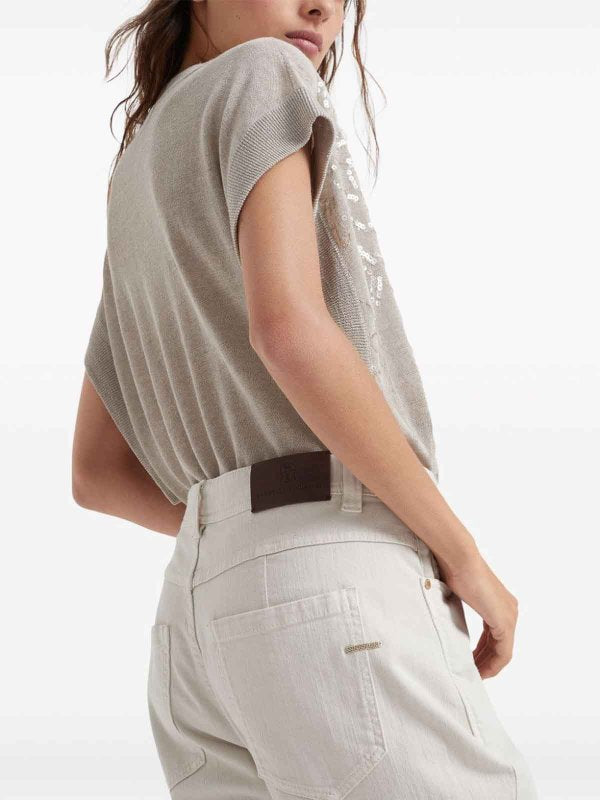 BRUNELLO CUCINELLI WOMEN'S OFF WHITE STRAIGHT LEG TROUSERS