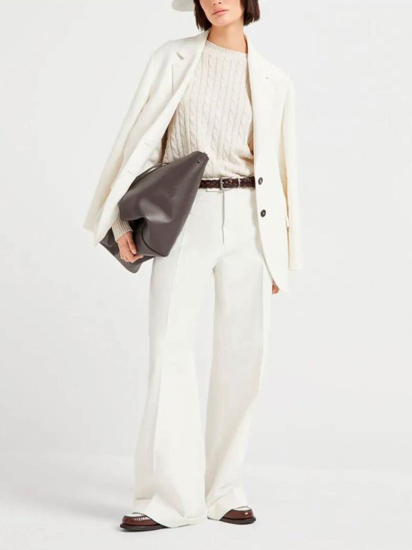 BRUNELLO CUCINELLI WOMEN'S OFF WHITE WIDE LEG TROUSERS