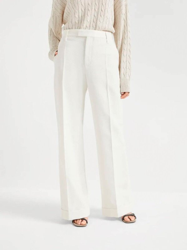 BRUNELLO CUCINELLI WOMEN'S OFF WHITE WIDE LEG TROUSERS