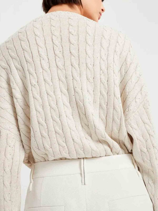 BRUNELLO CUCINELLI WOMEN'S OFF WHITE WIDE LEG TROUSERS