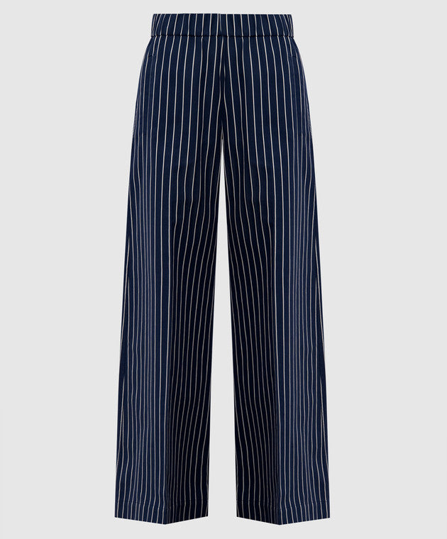 BRUNELLO CUCINELLI WOMEN'S NAVY STRIPED WIDE TROUSERS