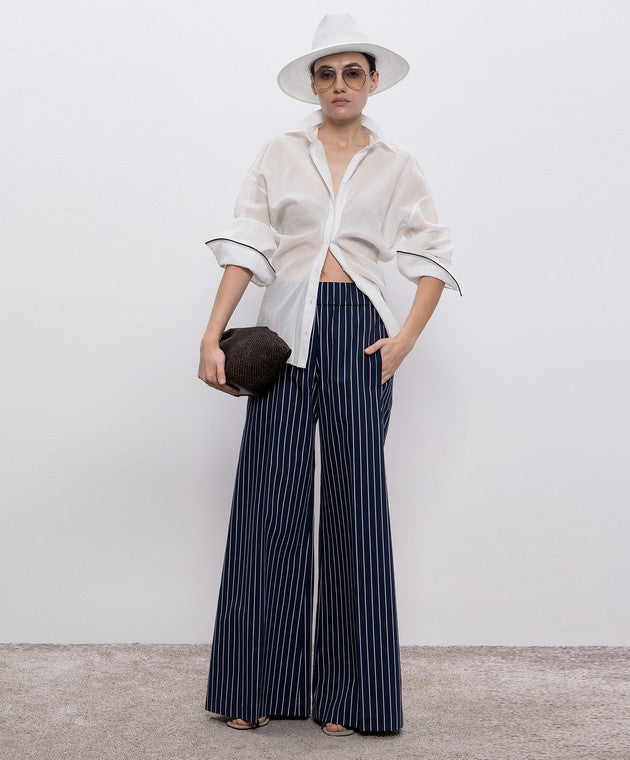 BRUNELLO CUCINELLI WOMEN'S NAVY STRIPED WIDE TROUSERS