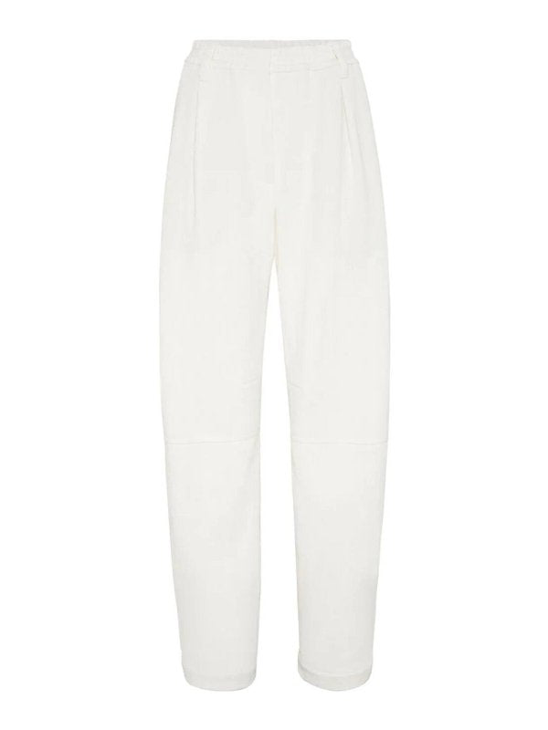 BRUNELLO CUCINELLI WOMEN'S OFF WHITE LINEN TAPERED TROUSERS