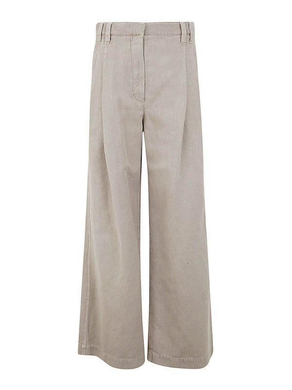 BRUNELLO CUCINELLI WOMEN'S WHEAT STALK WIDE LEG LINEN TROUSERS