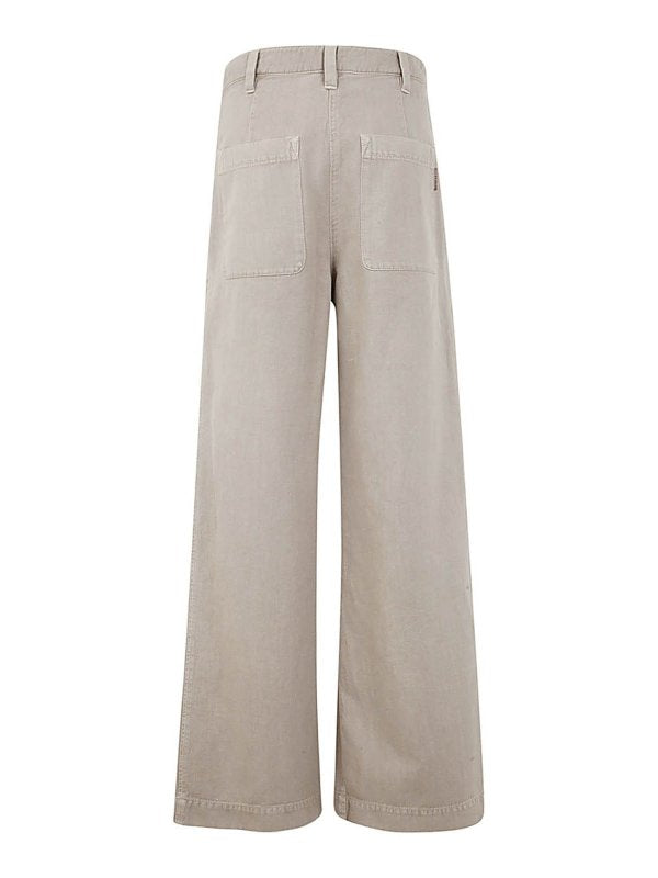 BRUNELLO CUCINELLI WOMEN'S WHEAT STALK WIDE LEG LINEN TROUSERS