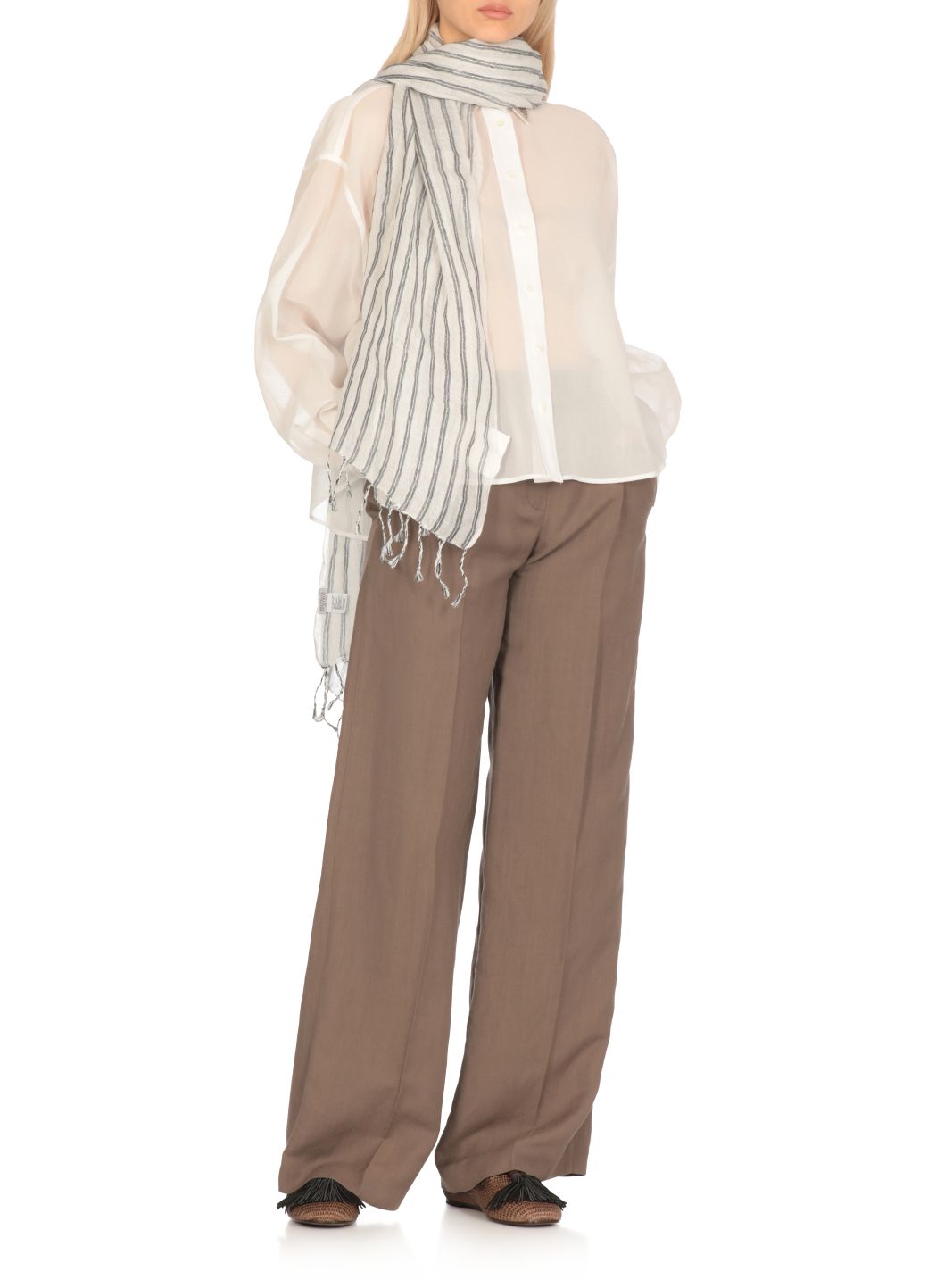 BRUNELLO CUCINELLI WOMEN'S WHITE STRIPED LINEN SCARF