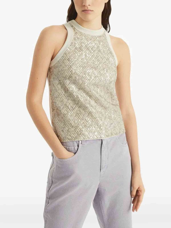 BRUNELLO CUCINELLI WOMEN'S WARM WHITE SEQUINED SHIRT