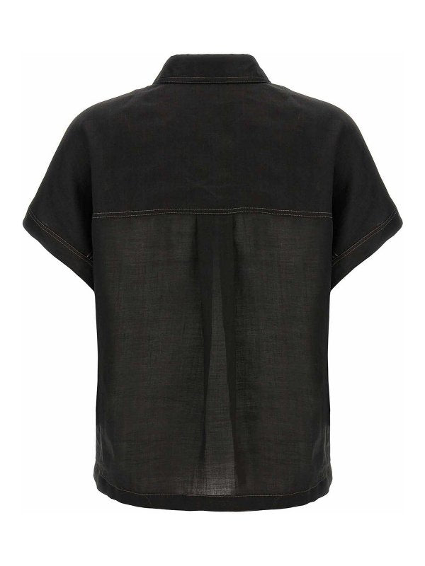 BRUNELLO CUCINELLI WOMEN'S BLACK RELAXED LINEN SHIRT