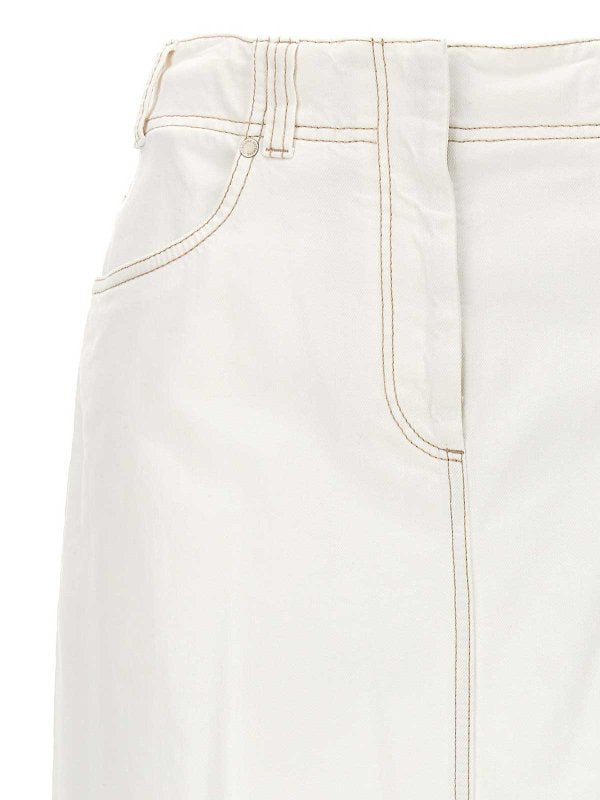 BRUNELLO CUCINELLI WOMEN'S OFF WHITE STRAIGHT COTTON SKIRT