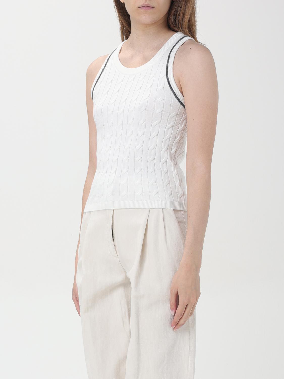 BRUNELLO CUCINELLI WOMEN'S WHITE CABLE KNIT SWEATER