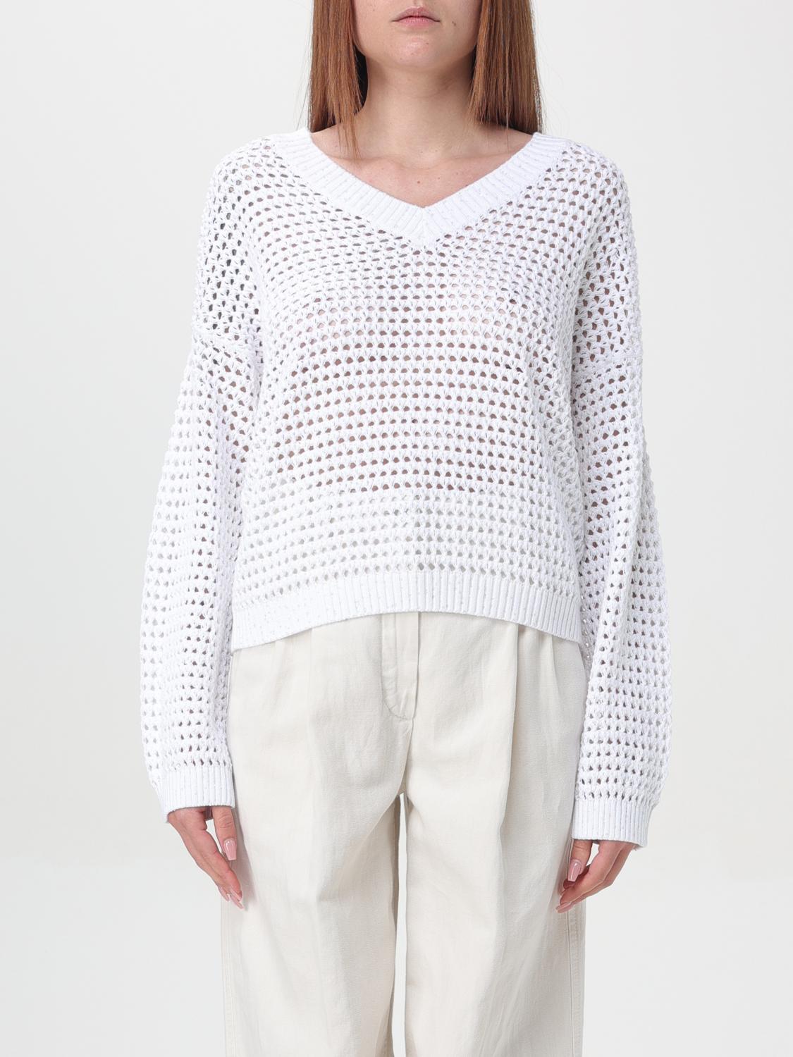 BRUNELLO CUCINELLI WOMEN'S WHITE OPENWORK COTTON SWEATER