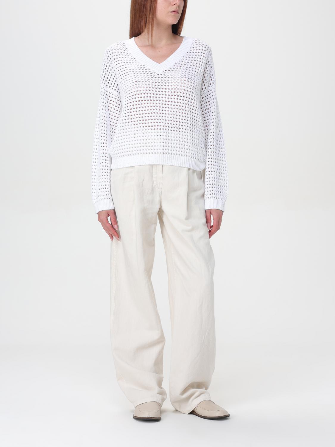 BRUNELLO CUCINELLI WOMEN'S WHITE OPENWORK COTTON SWEATER
