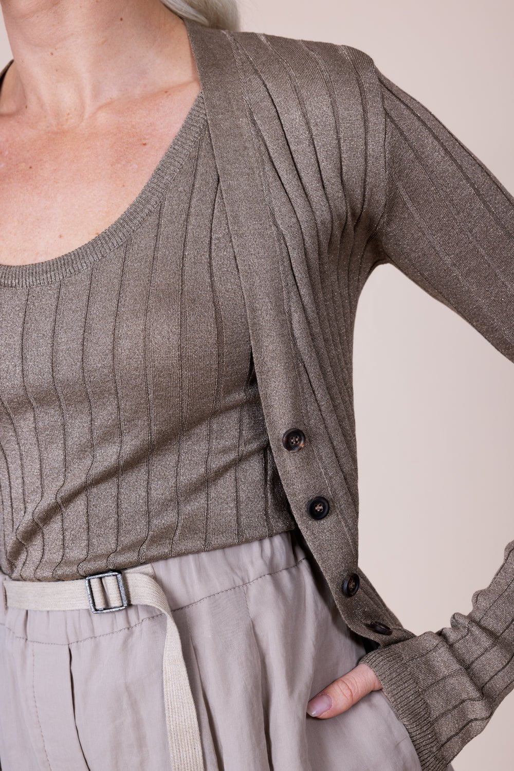 BRUNELLO CUCINELLI WOMEN'S TAUPE SILK BLEND SWEATER