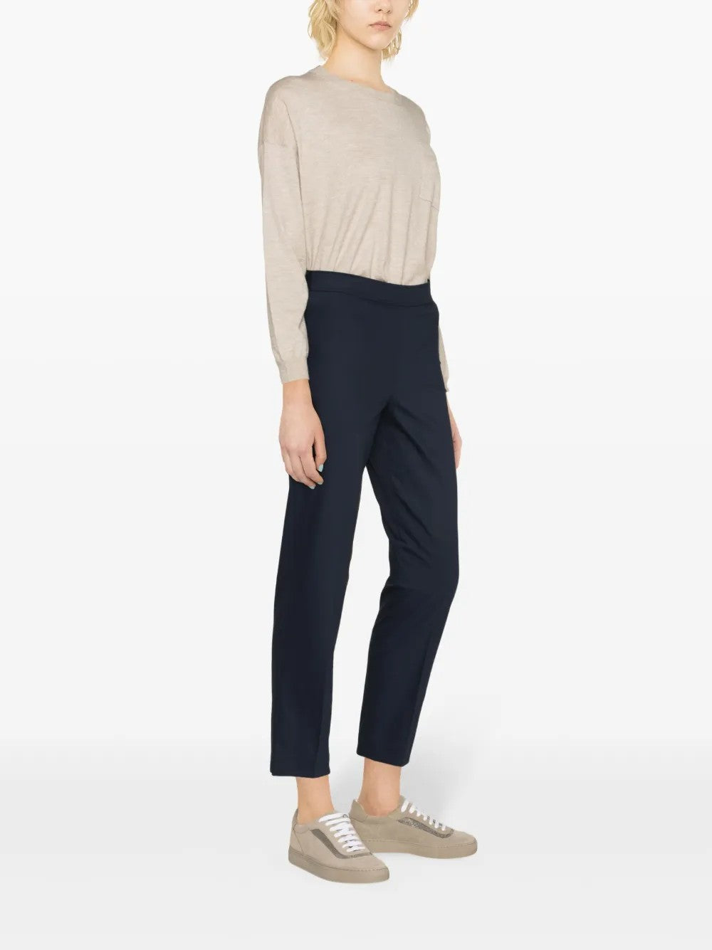 BRUNELLO CUCINELLI WOMEN'S NIGHT SKY TAILORED STRAIGHT LEG TROUSERS WITH SIDE SLITS
