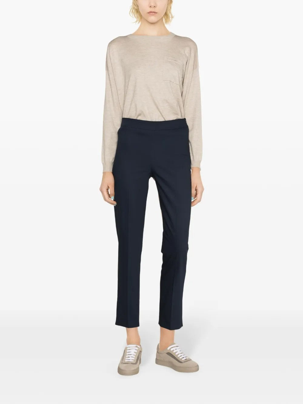 BRUNELLO CUCINELLI WOMEN'S NIGHT SKY TAILORED STRAIGHT LEG TROUSERS WITH SIDE SLITS