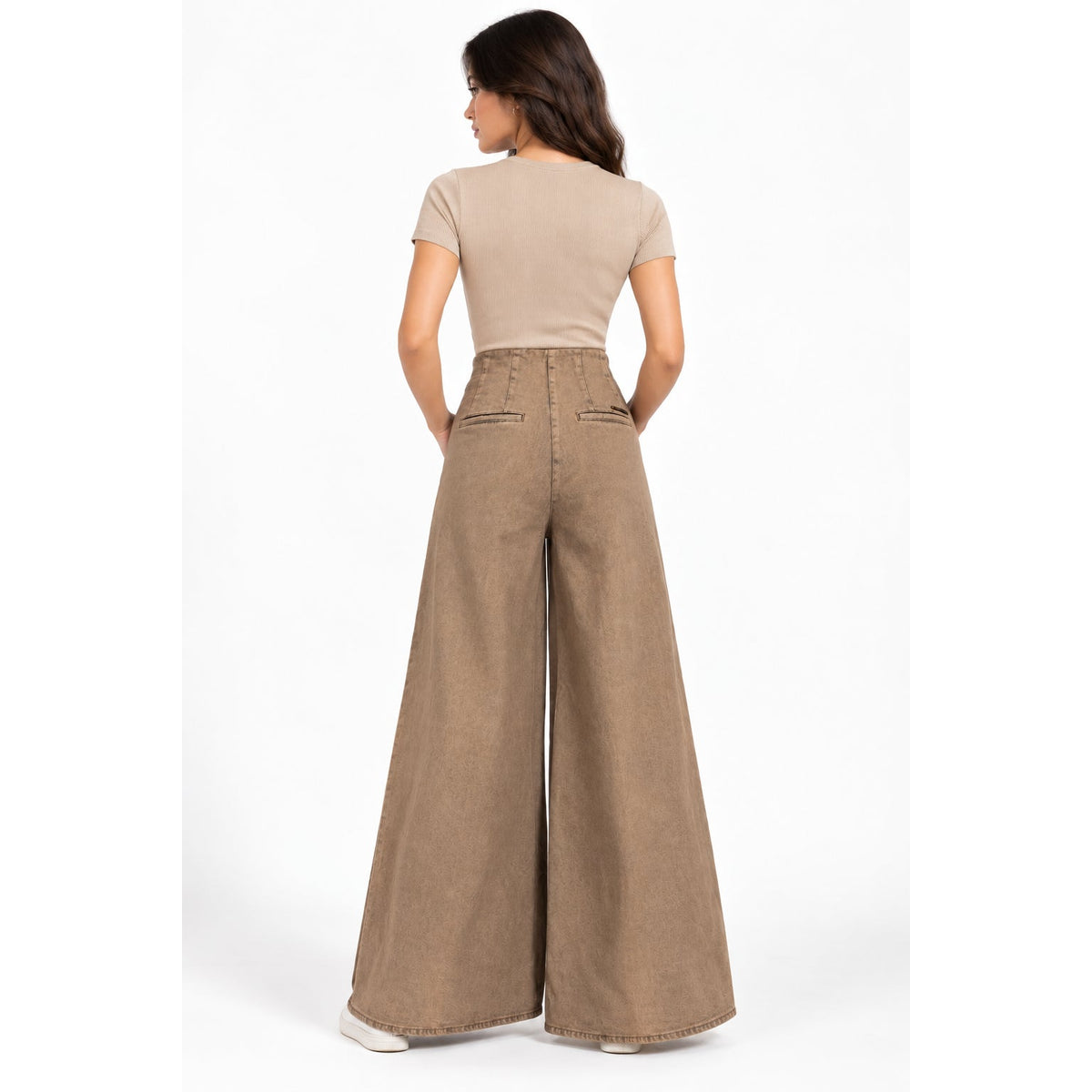 Peserico Almond Beige Wide Leg Pleated Jeans